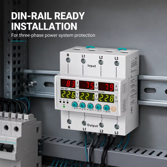 AVR-100T 100A Three Phase Current Voltage Protection Relay with Neutral Overcurrent 230-300V High Voltage 110-210V Low Voltage