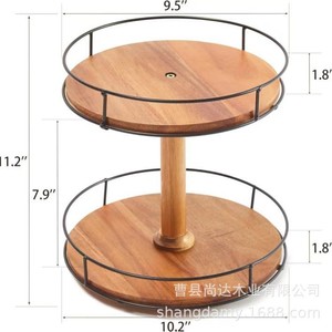 Solid wood double-layer rotating <b>storage</b> rack for <b>dressing</b> <b>table</b>, cosmetics organizer, kitchen countertop, spice bottle <b>storage</b> - Product Image 2