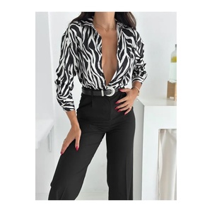 Women's Satin Button Front Long Sleeve <b>Shirt</b> <b>Zebra</b> Print Blouse Elegant Office Wear - Product Image 1
