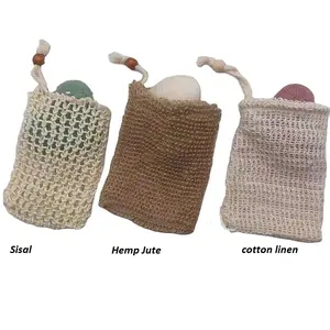 High Quality Natural Drawstring Loofah Exfoliating Bubble Foaming Soap Bag Organic Hand-made Sisal Soap Bag