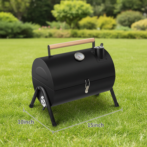 Mini barbecue portable à <span class=keywords><strong>charbon</strong></span> de <span class=keywords><strong>bois</strong></span> avec thermomètre pour jardin, fumoir extérieur en acier robuste - Product Image 2