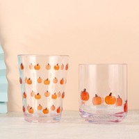 Ensemble de tasses en verre transparent de style nordique, avec motifs mignons de citrouille orange et de papillon violet, pour jus, lait, eau, pour la maison et le bar