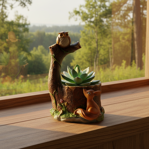 Vaso per Fiori Personalizzato <span class=keywords><strong>in</strong></span> Stile Fata con Casetta per Animali, Design a Cartone Animato, <span class=keywords><strong>in</strong></span> Poliresina con Foro di Drenaggio - Product Image 1