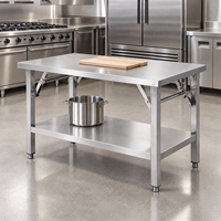 Table de travail en acier inoxydable robuste 304 à double niveau avec étagère inférieure et pieds carrés pour cuisine de restaurant