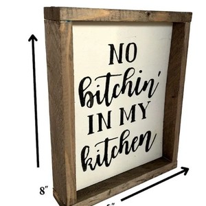 Rustic Wooden Wall Sign Solid Wood Rectangle Home Decoration No Bitchin In My <b>Kitchen</b> Artistic Letter Frame - Product Image 5