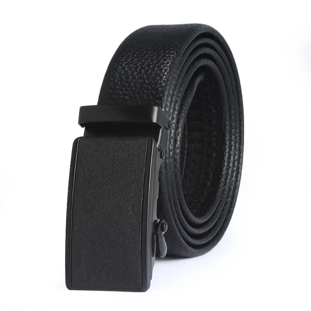 YIWU PU Rachet with Metal Buckles for men Black Leather Dark Automatic Belts