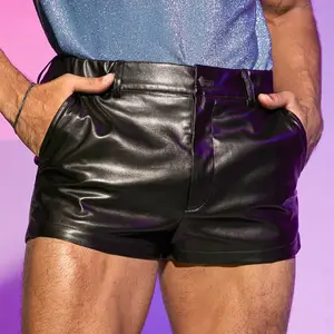 2022 Custom High Quality Man sexy booty streetwear leather zipper shorts for men