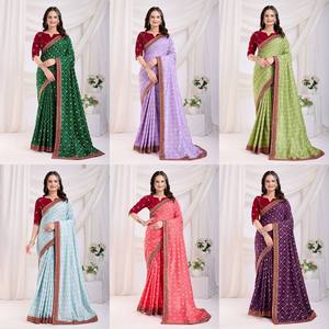 Sari de seda de trabajo de bordado bajo demanda para mujer, ropa de boda y Festival disponible a un precio asequible - Product Image 6