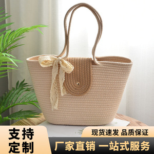 Bolso de hombro de punto de algodón, bolso de nicho, bolso retro, bolso de punto de verano para mujer, bolso de playa, versátil. - Product Image 5