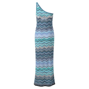 Abito <span class=keywords><strong>Lungo</strong></span> Estivo 2026 da Donna Elegante <span class=keywords><strong>Monospalla</strong></span> Senza Maniche con Sfumature di Colore e Lavorazione Ondulata in Maglia - Product Image 2