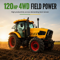 Tracteur agricole 4x4 120 ch avec cabine climatisée, moteur diesel, démarrage électrique