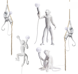 Moderne Noir Lampe Singe Résine Chanvre Corde Singe Lampe de Salon Blanc Singe Lumières Pendentif Lumières Lampe Suspendue E27 - Product Image 6
