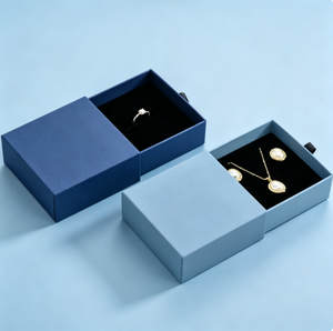 Boîte d'emballage de luxe pour bijoux avec tiroir coulissant, boîte rigide en papier avec doublure en velours pour l'emballage de bagues de mariage et de pendentifs - Product Image 6