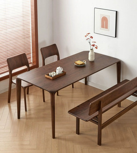 Ensemble <span class=keywords><strong>de</strong></span> table à manger design nordique moderne pas cher, plateau rectangulaire en <span class=keywords><strong>placage</strong></span> <span class=keywords><strong>de</strong></span> <span class=keywords><strong>bois</strong></span>, 4 chaises, structure en <span class=keywords><strong>bois</strong></span> - Product Image 5