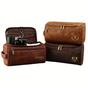 Trousse de Toilette Multifonctionnelle en Cuir PU Personnalisée pour Hommes, Gravure Laser Nom Personnalisé, Trousse de Voyage Étanche pour Rasage et Soins - Product Image 1