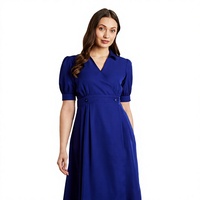 Robe midi cintrée et évasée Symbol Premium pour femme, longueur genou (SBP-SS24-WDR-607 Bleu Soda XXL)