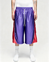 Pantalones Cortos de Baloncesto Retro OEM para Hombre, Corte Holgado, Color en Contraste, Tela Brillante, Logotipo de Marca Personalizado, Estilo Hip Hop, para Entrenamiento