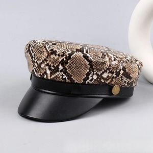 Chapeau béret vintage imprimé léopard pour femme en cuir PU Casquette plate - Product Image 5