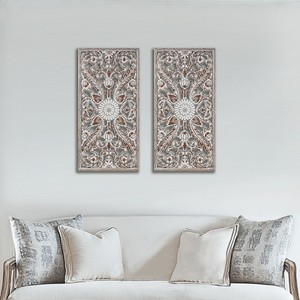 2 Pcs Distressed Carved Wood <b>Wall</b> <b>Decor</b> Set For Home Interior Decoration - Product Image 2