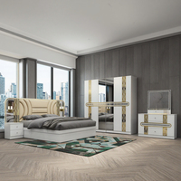 Ensemble de meubles de chambre à coucher Davini au design moderne, en MDF, comprenant armoire, table de chevet, coiffeuse et rangements, pour lit de 1,8 m, finition laquée