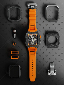 Kit Mod de luxe boîtier en Fiber de carbone bracelet en caoutchouc fluoré boucle pliante pour <span class=keywords><strong>Apple</strong></span> <span class=keywords><strong>Watch</strong></span> <span class=keywords><strong>44</strong></span>/45Mm pour Iwatch 5/6/7 <span class=keywords><strong>SE</strong></span> Series - Product Image 2