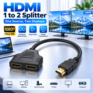 <span class=keywords><strong>Cable</strong></span> Divisor <span class=keywords><strong>HDMI</strong></span> 1 Macho a 2 Hembras, Adaptador Divisor <span class=keywords><strong>HDMI</strong></span> en <span class=keywords><strong>Y</strong></span> 1 Entrada 2 Salidas, 1x2 Doble Hembra para TV/Monitor - Product Image 1