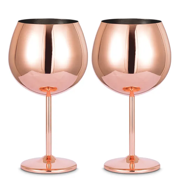 700ml Rose Gold Luxury Champagne Glasses Stainless Steel Large Capacity Drum Shaped Drop Resistant Goblet Red Wine Glass