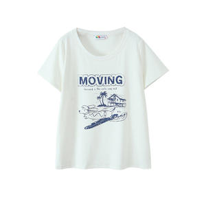 เสื้อยืดแขนสั้นคอกลมพิมพ์ลายสุนัขสำหรับผู้หญิง Runqi สีขาวฟ้าอ่อน ผ้าเจอร์ซีย์ระบายอากาศได้ดี ไซส์พลัส - Product Image 1