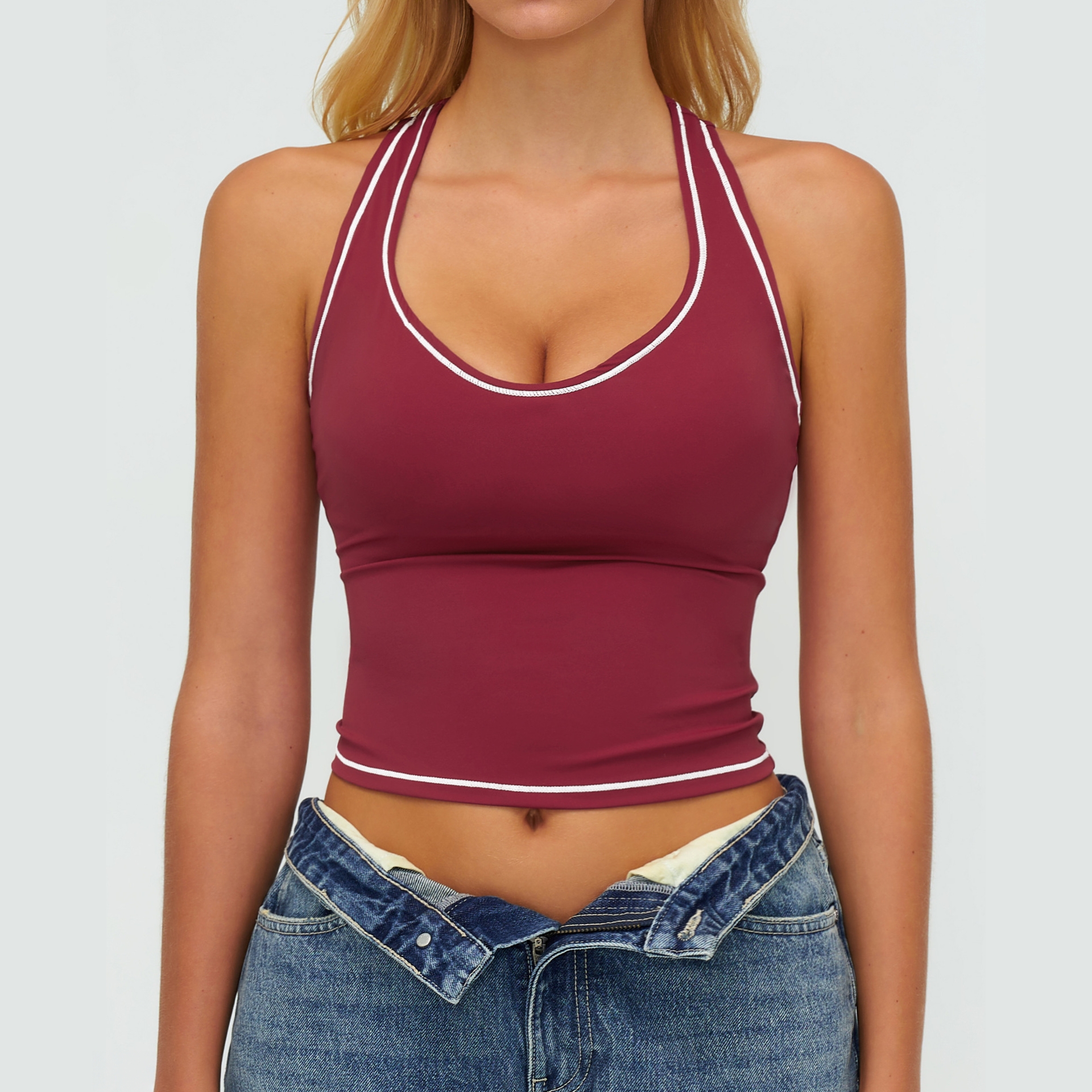 Color Blocking Yoga Tank Top Sexy Backless Women's Sports Top Brushed Comfortable Sports Fitness Yoga Tops