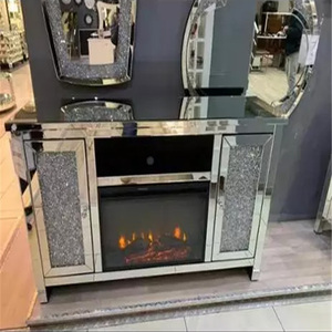 Custom size modern style apartment iving room decoration silver crushed glass mirror furniture fireplace with diamond