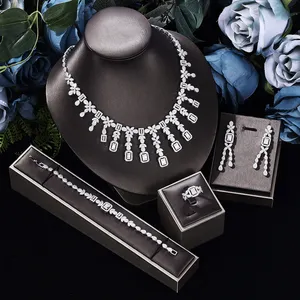 BAOYI Luxury Women Jewels Elegant Shape Bridal CZ necklace earrings bracelet ring 4pcs Big Wedding Jewelry Sets For Bride