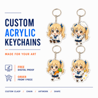 Porte-clés en acrylique Fille Anime, échantillon d'art gratuit, acrylique transparent 3mm, impression double face, fermoir mousqueton, OEM ODM, faible MOQ