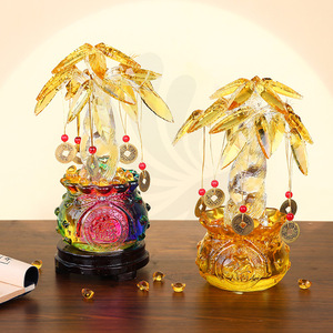 <b>Crystal</b> Money <b>Tree</b> Ornament Yellow With Colorful Base Home Decoration Gift - Product Image 2