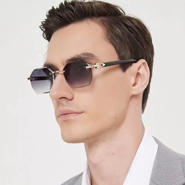 Custom Logo Lightweight Rectangular Polarized Sunglasses Luxury UV400 Protection Rimless Sunglasses