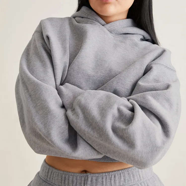 Hoge Kwaliteit Zwaargewicht Leeg Sweatshirts En Joggingbroek Sets Meisjes Crop Top Hoodies Oversized Custom Cropped Hoodie