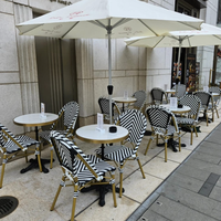 Beliebte Bistro Moderne Aluminium legierung Coffee Shop Restaurant möbel Outdoor und Indoor Rattan Bistro Stuhl und Marmor tisch