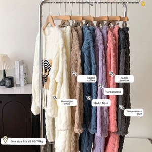 Pigiama da <span class=keywords><strong>Donna</strong></span> Invernale in Pile Coral con Orsetto Cartone Animato, Caldo Completo da Notte in Flanella con Maniche Lunghe e Morbido Peluche, Abbigliamento da Casa Due Pezzi - Product Image 3