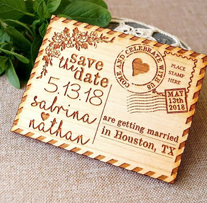 Cartes d'invitation de mariage et de fiançailles « SAVOIR LA <span class=keywords><strong>DATE</strong></span> », cadeaux personnalisés gravés en bois/acrylique, souvenirs de fête gravés - Product Image 1