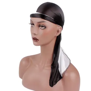 Özel Logo popüler Unisex düz katı Polyester Du paçavra türban Doo Rag saten ipeksi Durag erkekler için