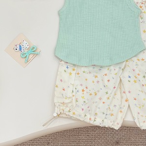 Ensemble de vêtements pour filles, léger et frais, avec <span class=keywords><strong>gilet</strong></span> côtelé sans manches et short imprimé étoiles, pour un usage quotidien en été - Product Image 5