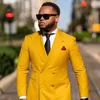 Completo da Uomo Giallo per Matrimonio, Abito da Cerimonia, Giacca+Pantaloni, Vestito Slim Fit, Smoking <span class=keywords><strong>Maschile</strong></span>, <span class=keywords><strong>Stile</strong></span> Britannico, <span class=keywords><strong>Abbigliamento</strong></span> da Sposo - Product Image 3