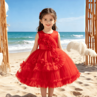 Robe en tulle à volants pour enfants, robe de soirée sans manches, tenue de fête d'anniversaire pour bébé fille, robe de demoiselle d'honneur pour mariage, robe de princesse pour enfants