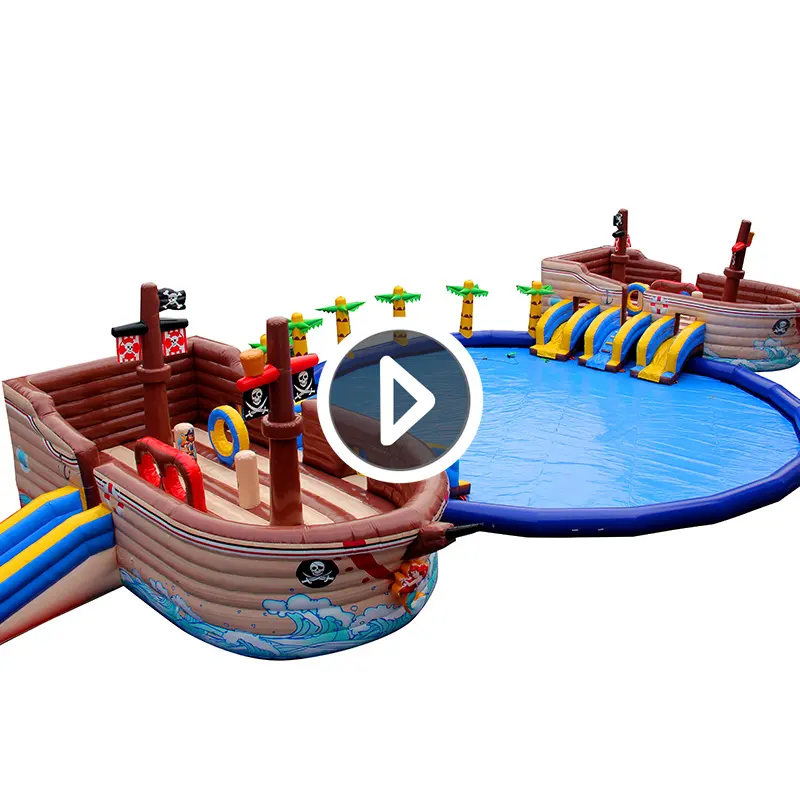 Аквапарк развлечений игры гигантский взорванный пиратский корабль водные горки парк открытый надувной аквапарк горка с бассейном