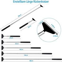 Grattoir à dos télescopique en acier inoxydable de 68 cm, masseur à griffes portatif extensible pour soulager les démangeaisons