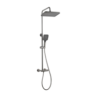 Colonne de douche murale en acier inoxydable gris anthracite avec poignée unique, jet de pluie doux et design à touches de piano