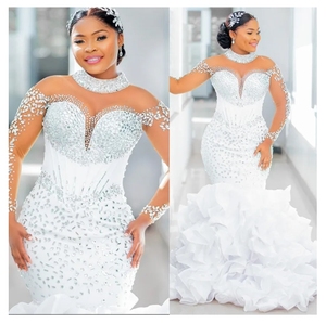 Robes <span class=keywords><strong>de</strong></span> <span class=keywords><strong>mariée</strong></span> sirène 2026 avec strass, manches longues, style africain, grande taille, col illusion, <span class=keywords><strong>robe</strong></span> <span class=keywords><strong>de</strong></span> <span class=keywords><strong>mariée</strong></span> sirène - Product Image 2