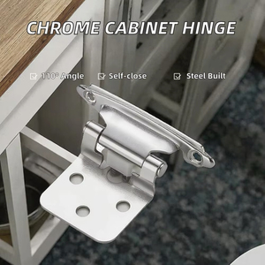 Charnières de porte de placard à bras court en acier chromé de type américain, à montage encastré, à fermeture automatique, pour cuisine et salon - Product Image 1