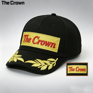 Gorra de béisbol estructurada de 6 paneles personalizada al por mayor con parche tejido y bordado, visera curva, diseño de corona de laurel, fabricante - Product Image 2