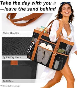 Borsa <span class=keywords><strong>da</strong></span> Spiaggia Grande e Spaziosa 2026 Chic in Rete e Tela, Borsa a Mano Estiva <span class=keywords><strong>da</strong></span> Donna, Borsa per la Spesa e per il <span class=keywords><strong>Weekend</strong></span> - Product Image 6