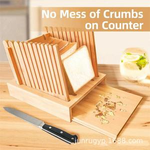 Junru Bamboo <b>Bread</b> Slicer Adjustable Slicing Board For Baking Kitchen Tool - Product Image 3